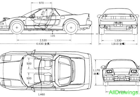 Honda NSX (1990) (Хонда НСX (1990)) - чертежи (рисунки) автомобиля